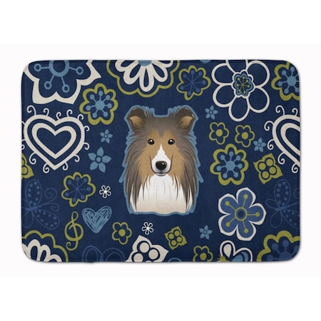 Carolines Treasures Blue Flowers Sheltie Machine Washable Memory Foam Mat BB5093RUG